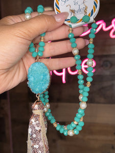 Turquoise Natural Stone Necklace Set with Earrings