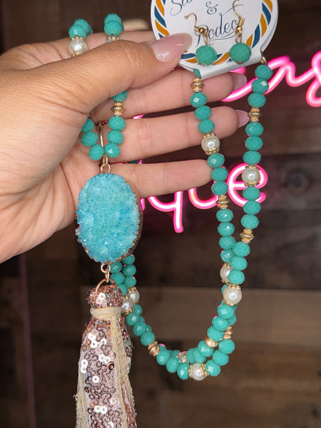 Turquoise Natural Stone Necklace Set with Earrings