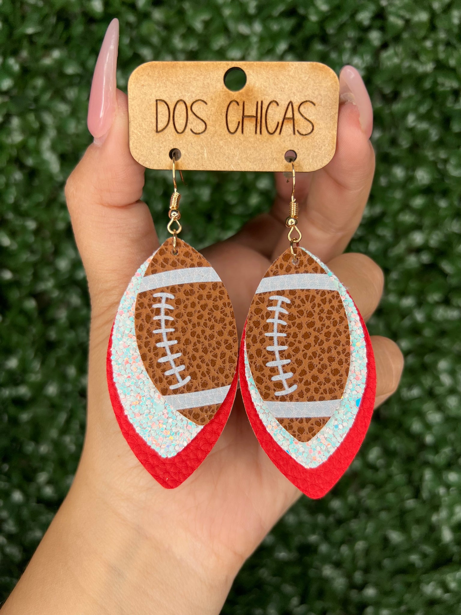 Red White & Football Earrings