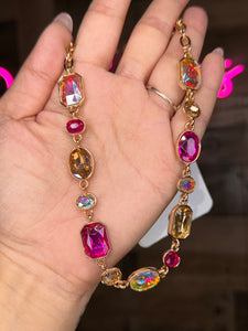 Gold Fuchsia Crystal Necklace