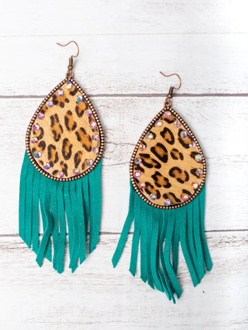Leopard Teardrop Turquoise Earrings
