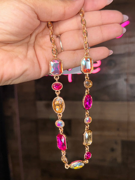 Gold Fuchsia Crystal Necklace