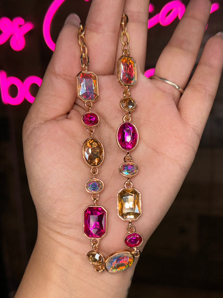 Gold Fuchsia Crystal Necklace