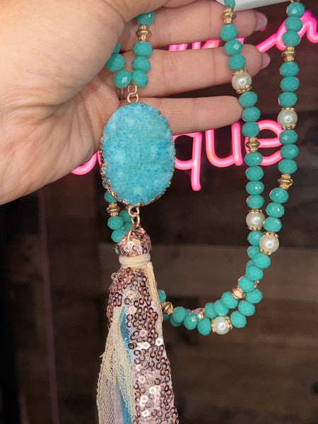 Turquoise Natural Stone Necklace Set with Earrings