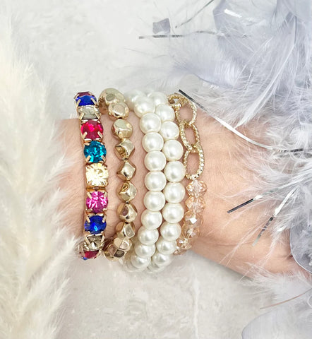 Pearl and Multicolor Gemstone Bracelet Duo