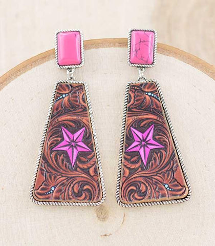 Pink Western Tooled Earrings