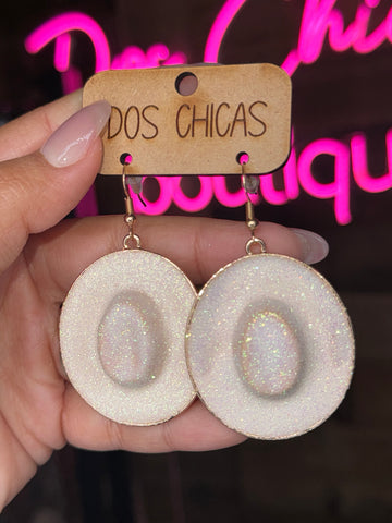 white cowboy hat earrings