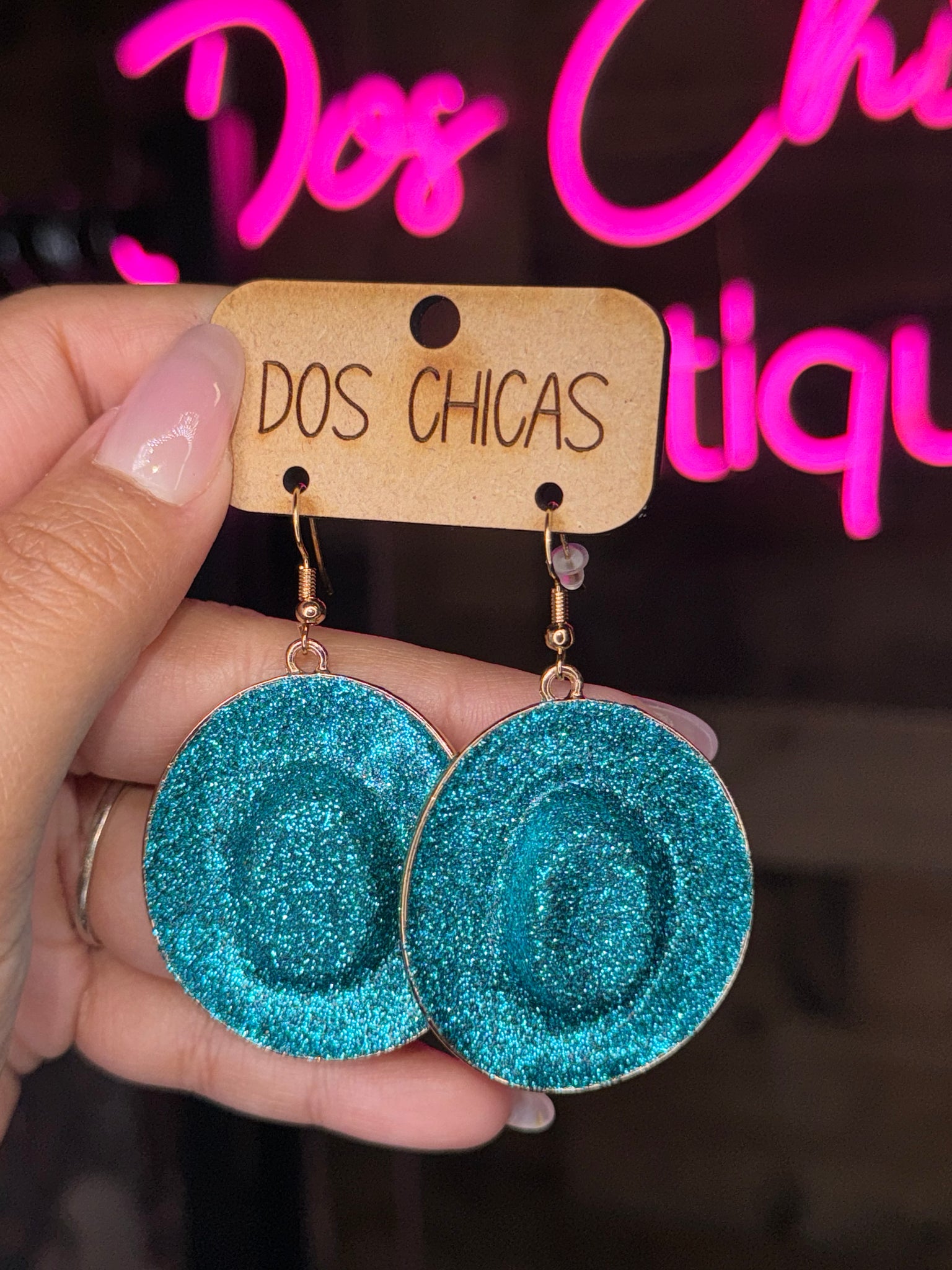 Turq cowboy hat earrings