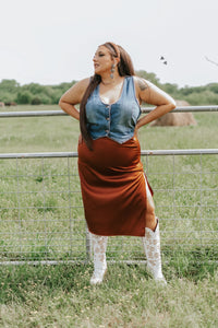 Rust Silk Maxi Slit Skirt